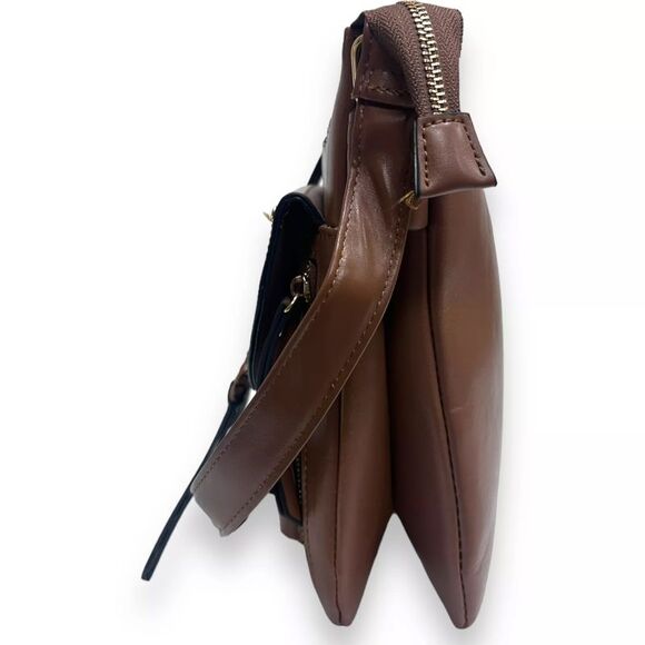 Violet Ray NYC Tammi Braided O-Ring Multi Zip Crossbody Bag in Walnut Brown - Picture 4 of 6